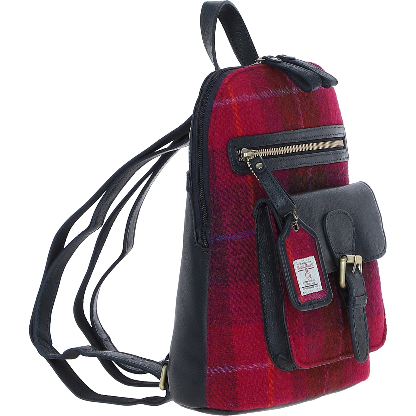 Ashwood Leather TW-25 06-Navy/Pink Leather/Tweed Med Rucksack