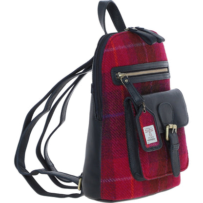 Ashwood Leather TW-25 06-Navy/Pink Leather/Tweed Med Rucksack