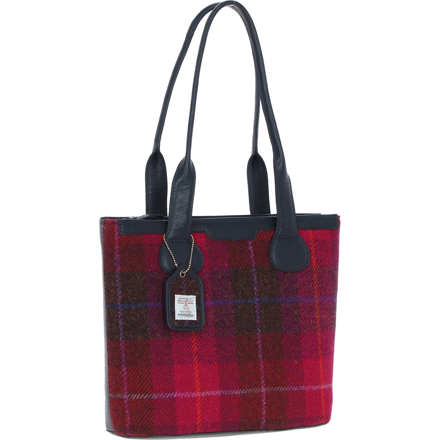 Ashwood Leather TW-23 06-Navy/Pink Leather/Tweed Large Shopper Bag