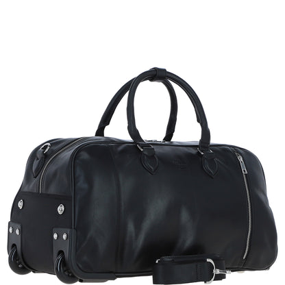 Ashwood Leather PL-50 Black Leather Duffel Trolley Bag