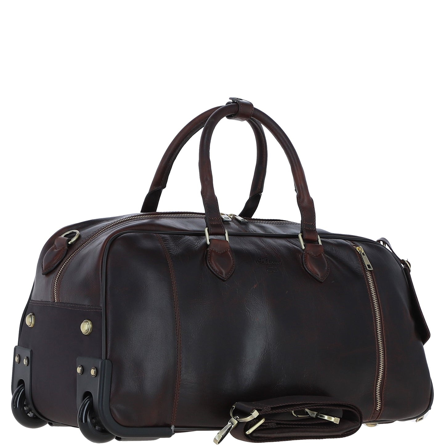Ashwood Leather PL-50 Brown Leather Duffel Trolley Bag