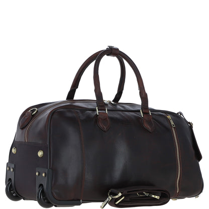Ashwood Leather PL-50 Brown Leather Duffel Trolley Bag