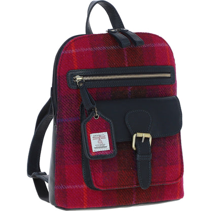 Ashwood Leather TW-25 06-Navy/Pink Leather/Tweed Med Rucksack