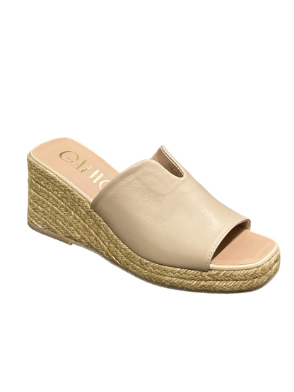 Gaimo Ocra Beige Slip On Wedge Sandals