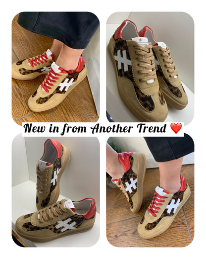 Another Trend A0327902 Camel & Leopard Trainers with Red Back