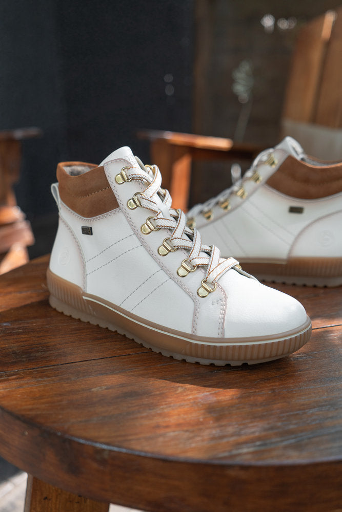 Remonte TEX D0781-60 Cotton Cream Lace Boots with Brown Cuff