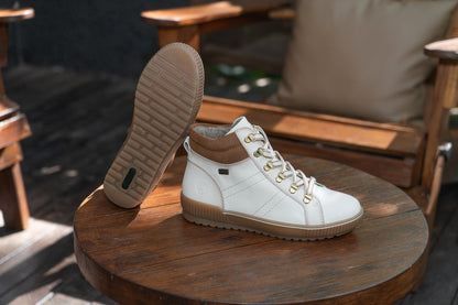 Remonte TEX D0781-60 Cotton Cream Lace Boots with Brown Cuff