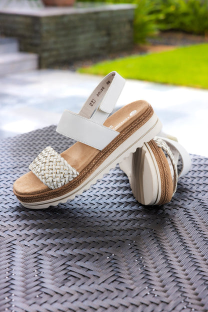 Remonte D0Q56-80 White & Gold Weave Combi Sandals with Slingback Strap