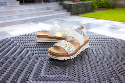 Remonte D0Q56-80 White & Gold Weave Combi Sandals with Slingback Strap
