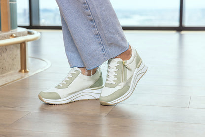 Remonte D0T01-82 Green, Off White & Gold H Fit Sneakers with Zip