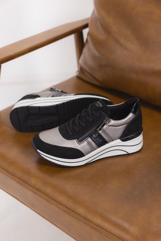 Remonte D0T09-90 Black & Metallic H Fit Sneakers with Zip