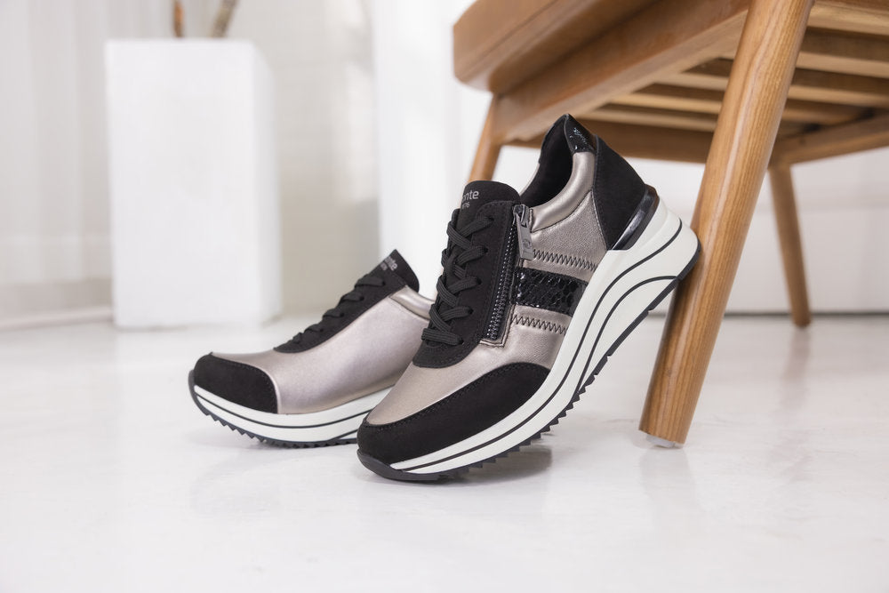 Remonte D0T09-90 Black & Metallic H Fit Sneakers with Zip