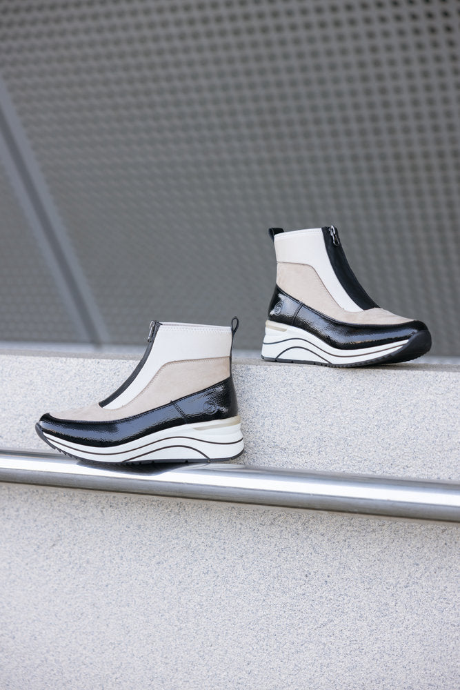 Remonte D0T71-60 Beige Combi Ankle Boots with Front Zip Wide Fit