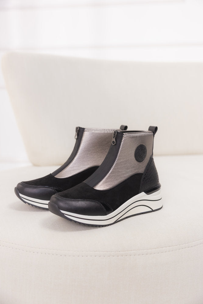 Remonte D0T78-03 Black & Silver H Fit Front Zip Boots