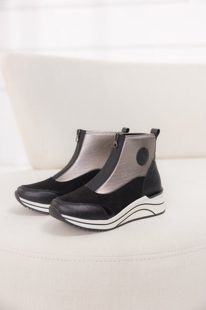 Remonte D0T78-03 Black & Silver H Fit Front Zip Boots