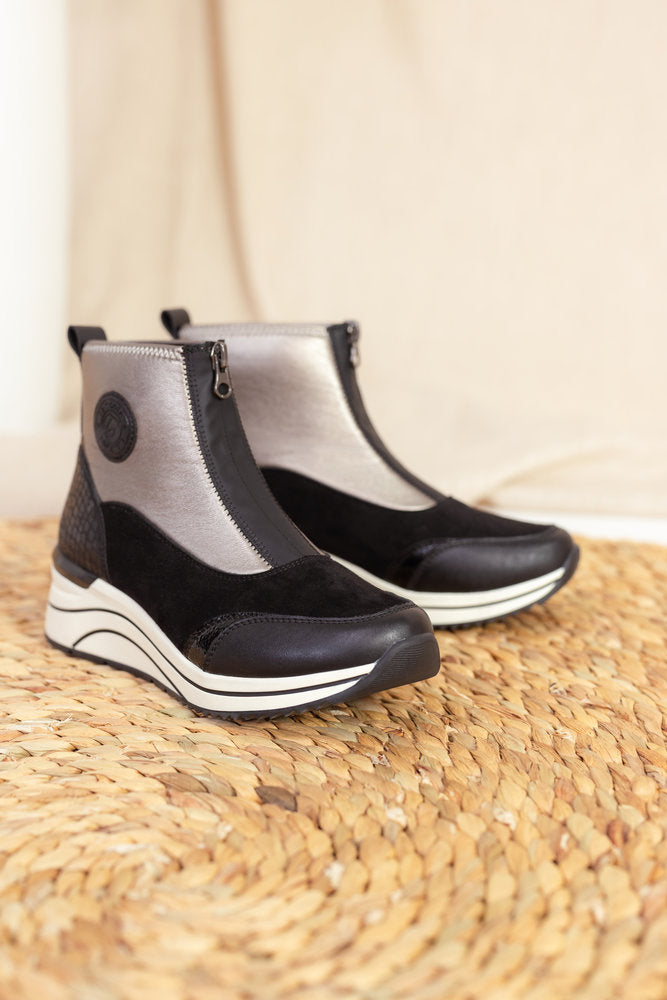 Remonte D0T78-03 Black & Silver H Fit Front Zip Boots