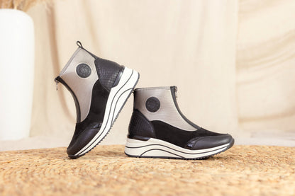 Remonte D0T78-03 Black & Silver H Fit Front Zip Boots