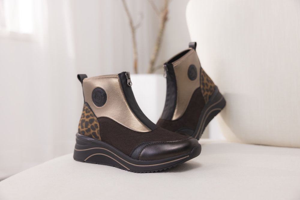 Remonte D0T78-90 Black & Bronze H Fit Front Zip Boots