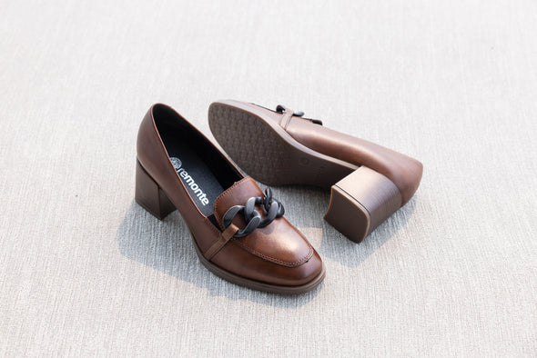 Remonte D0v00-22 Chestnut Brown Slip On Heels with Block Heel