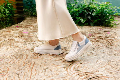 Remonte D1C01-84 White, Blue & Silver Combi Trainers with Zip