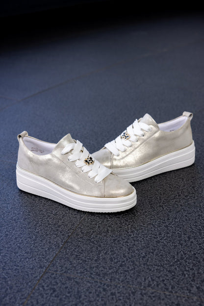 Remonte D1C03-60 Gold Lace Trainers with Bee Front Detail