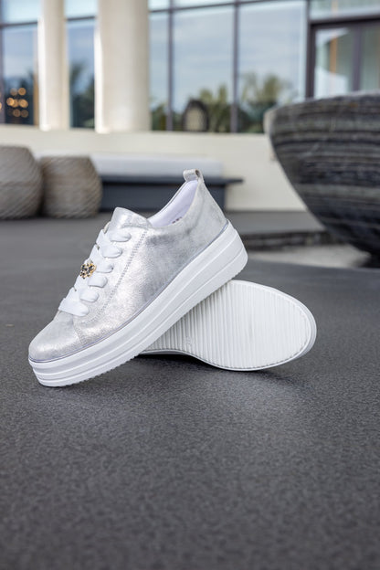 Remonte D1C03-81 Ice Silver Lace Trainers with Bee Front