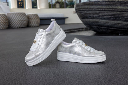 Remonte D1C03-81 Ice Silver Lace Trainers with Bee Front