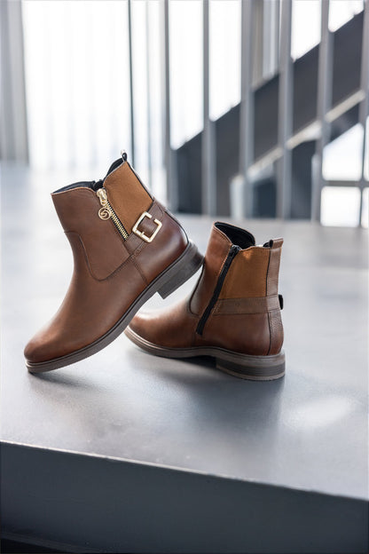 Remonte D1U71-22 Chestnut Brown Ankle Boots with Gold Buckle