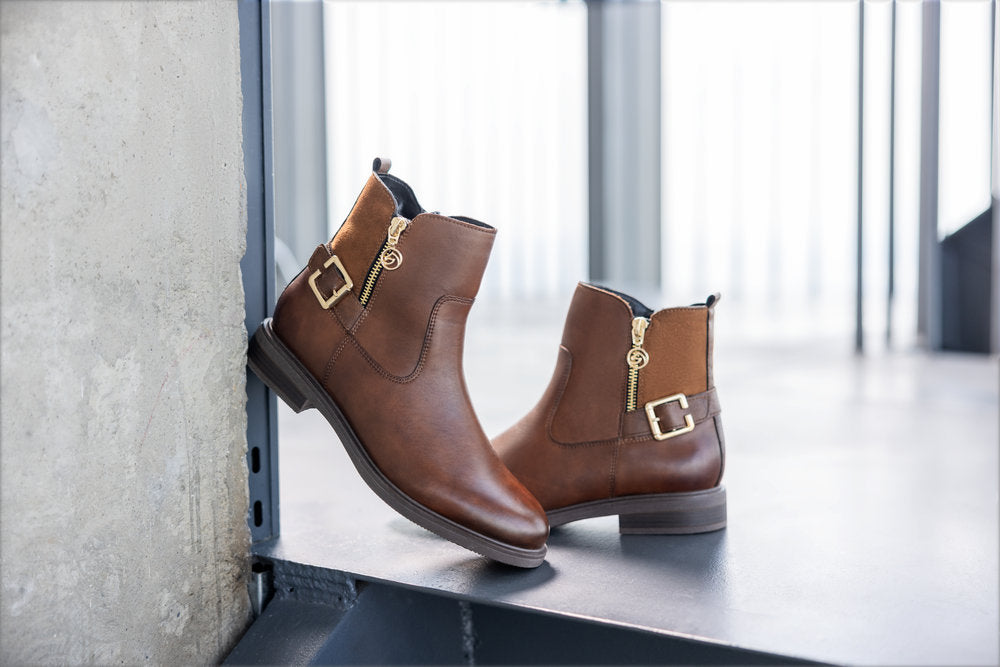 Remonte D1U71-22 Chestnut Brown Ankle Boots with Gold Buckle