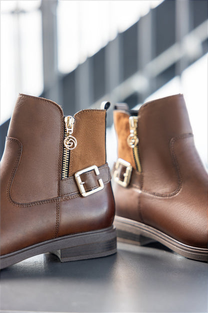 Remonte D1U71-22 Chestnut Brown Ankle Boots with Gold Buckle