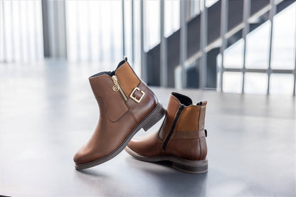 Remonte D1U71-22 Chestnut Brown Ankle Boots with Gold Buckle