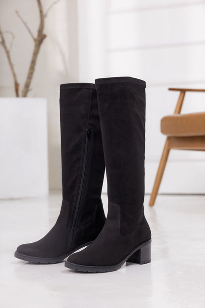 Remonte D2A76-00 Black Suede Block Heel Boots XS Shaft Width