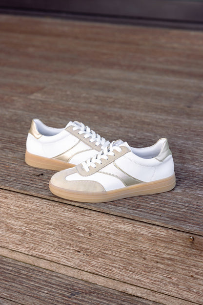Remonte D2C01-81 Beige, Gold & White Combi Trainers