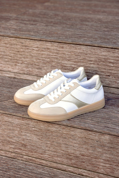 Remonte D2C01-81 Beige, Gold & White Combi Trainers