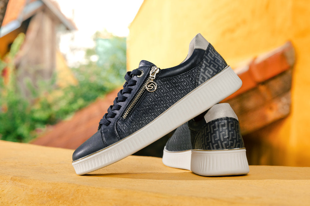 Remonte D2E00-14 Navy & Gold Trainers with Side Zip