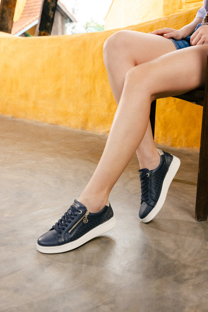 Remonte D2E00-14 Navy & Gold Trainers with Side Zip