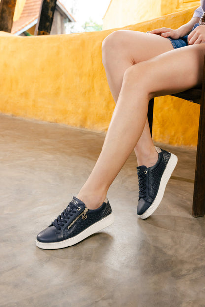 Remonte D2E00-14 Navy & Gold Trainers with Side Zip