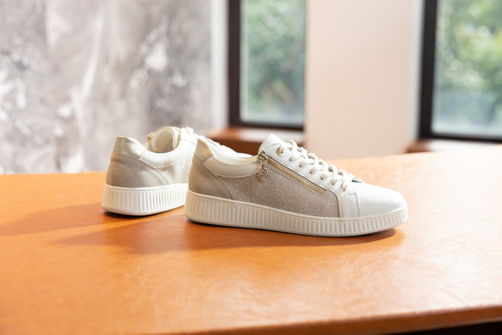 Remonte D2E00-81 Cream & Gold Sparkle G Fit Trainers with Zip