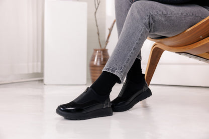 Remonte D2V01-04 Black Front Zip Sneakers with Leopard Print Heel