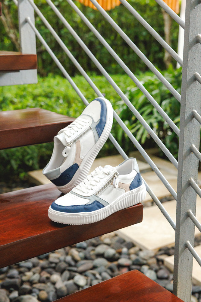 Remonte D3E05-80 Jeans Blue & White H Fit Trainers with Zip