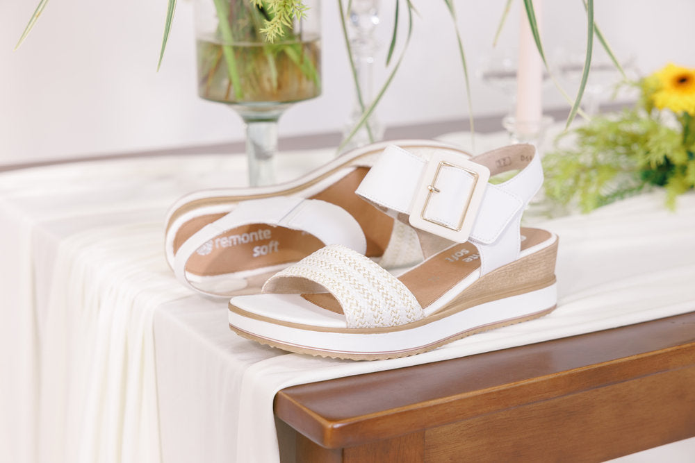 Remonte D6453-81 White & Gold F 1/2 Fit Sandals with Slingback Strap