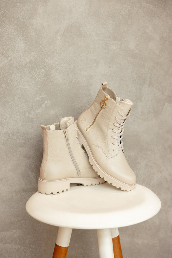 Remonte D8671-60 Beige Boots with Zip & Laces