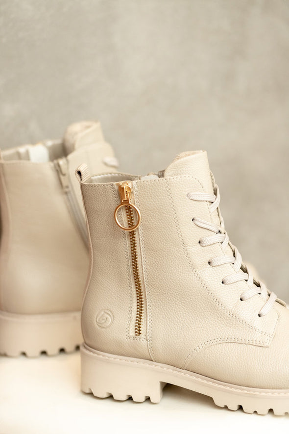 Remonte D8671-60 Beige Boots with Zip & Laces