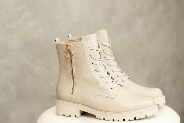 Remonte D8671-60 Beige Boots with Zip & Laces