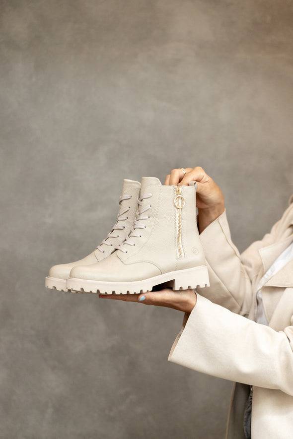 Remonte D8671-60 Beige Boots with Zip & Laces