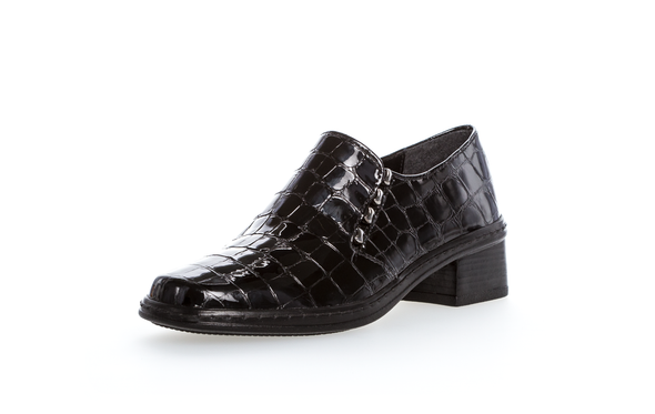 Gabor 04.443.97 Black Patent Croc Print Slip On Loafers
