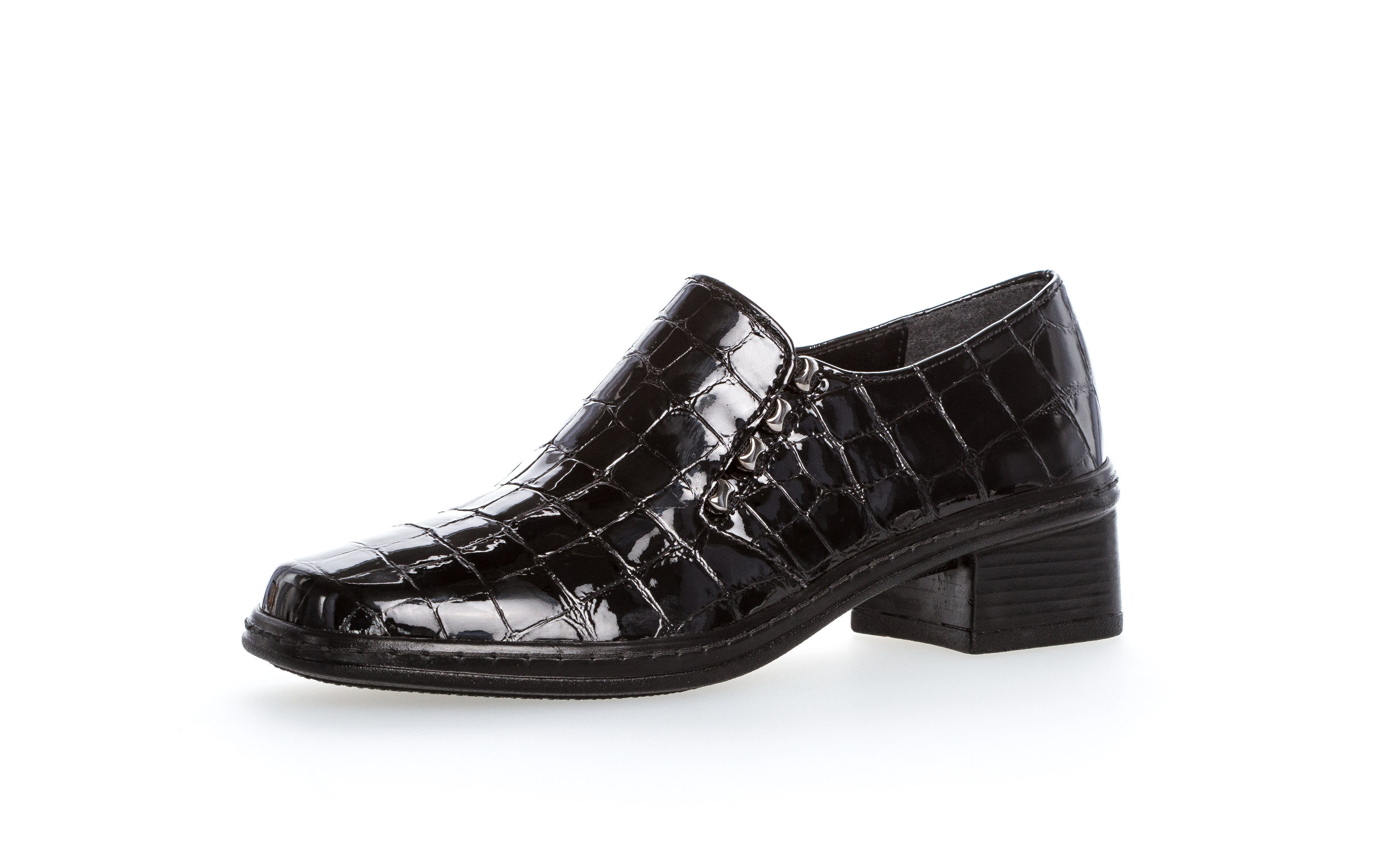 Black patent clearance lamper croc