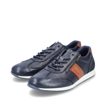 Rieker 11927-14 Navy Blue Shoes with Tan Trim Detail