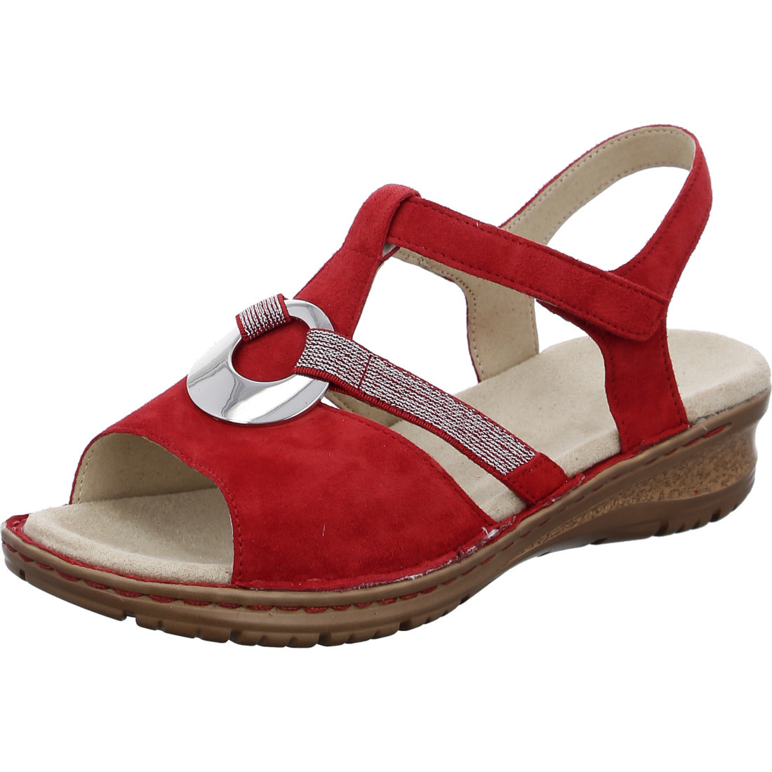 Ara 12-27272 76 Red Suede Hawaii G Fitting Velcro Sandals with Slingback Strap