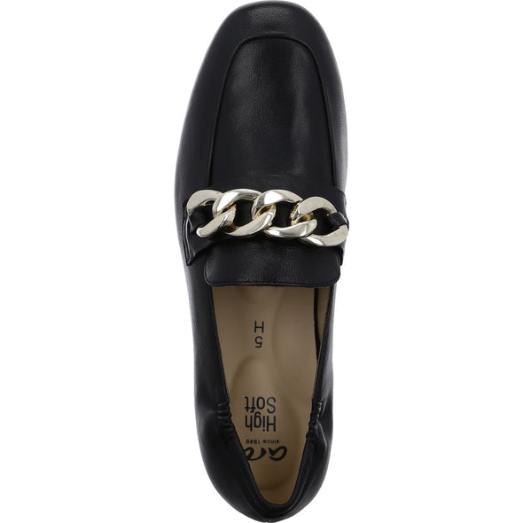 Ara 12-51203 01 Black H Fit Loafers with Gold Chain